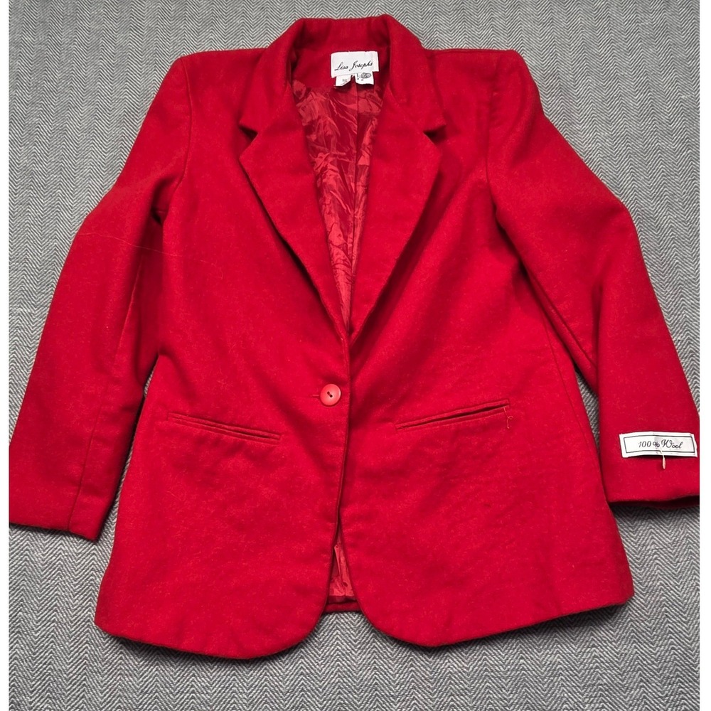 Lisa Josephs Red 100% Wool Blazer Jacket Vintage Single Button Size M RN 58001